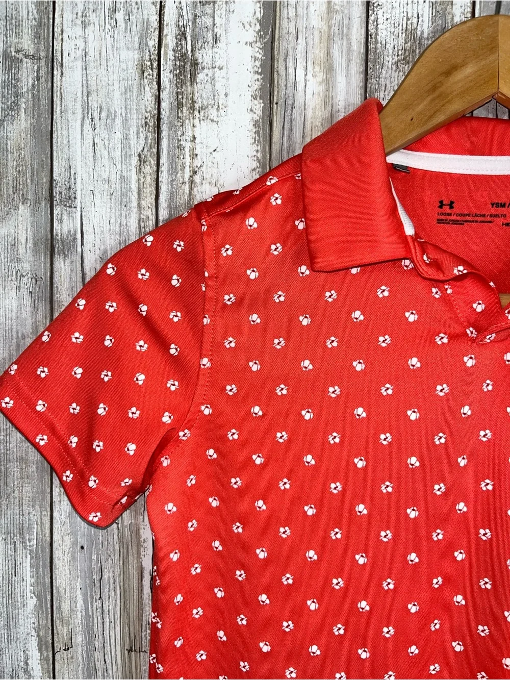 Under Armour Boys Golf Polo Small Youth Red Floral Print HeatGear Shirt - Picture 3 of 5